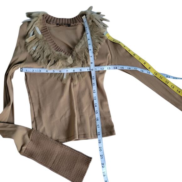 French Y2K Glam genuine Mongolian Fur Ribbed Knit Cardigan XS Heritage Old Money - Picture 6 of 13